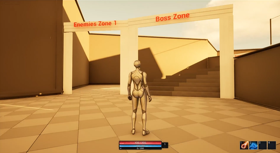 Una de las primeras capturas de pantalla del Prototipo de Fantasma: un personaje jugador robótico mira fijamente un área anodina de tablero de ajedrez.